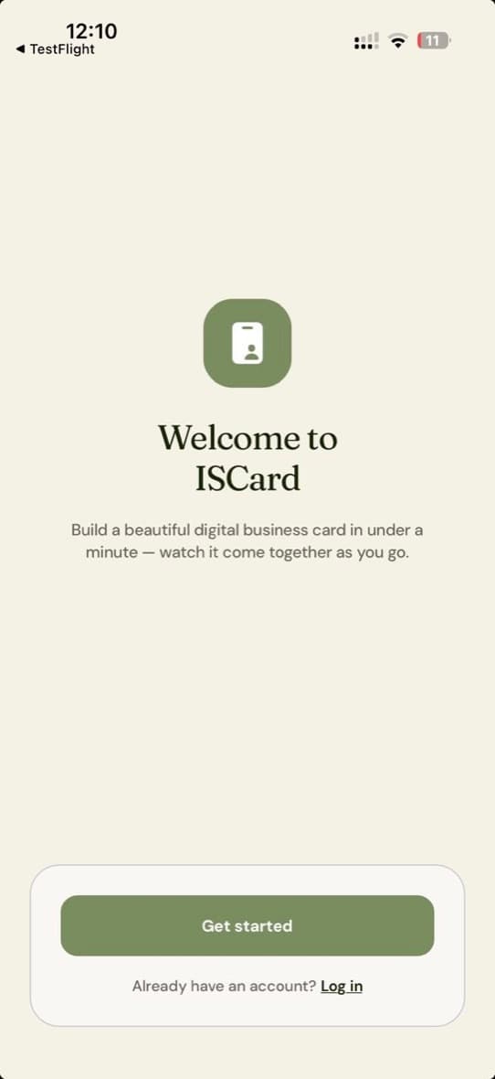 ISCard welcome screen
